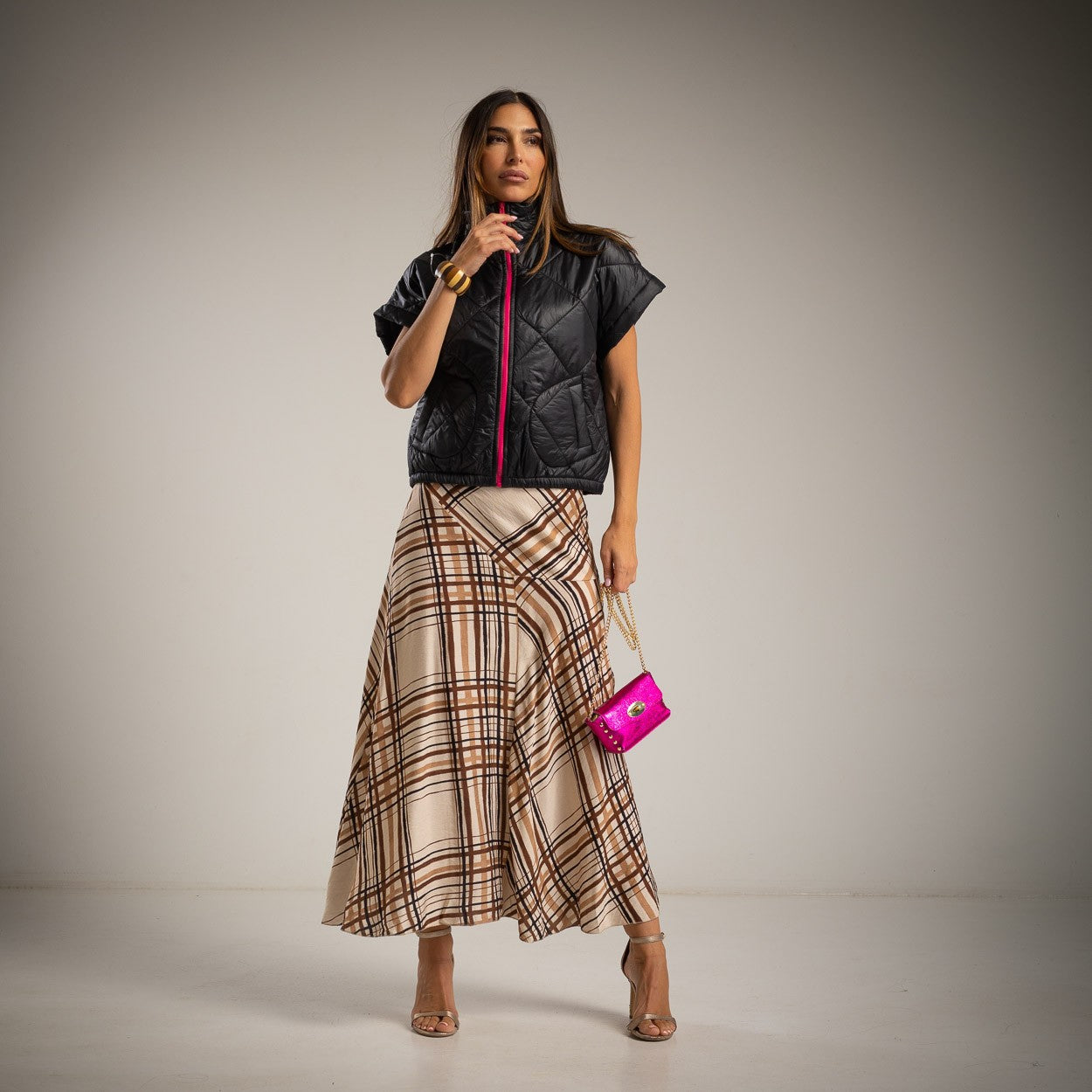 Steppweste mit Zipper – Fluor-Detail