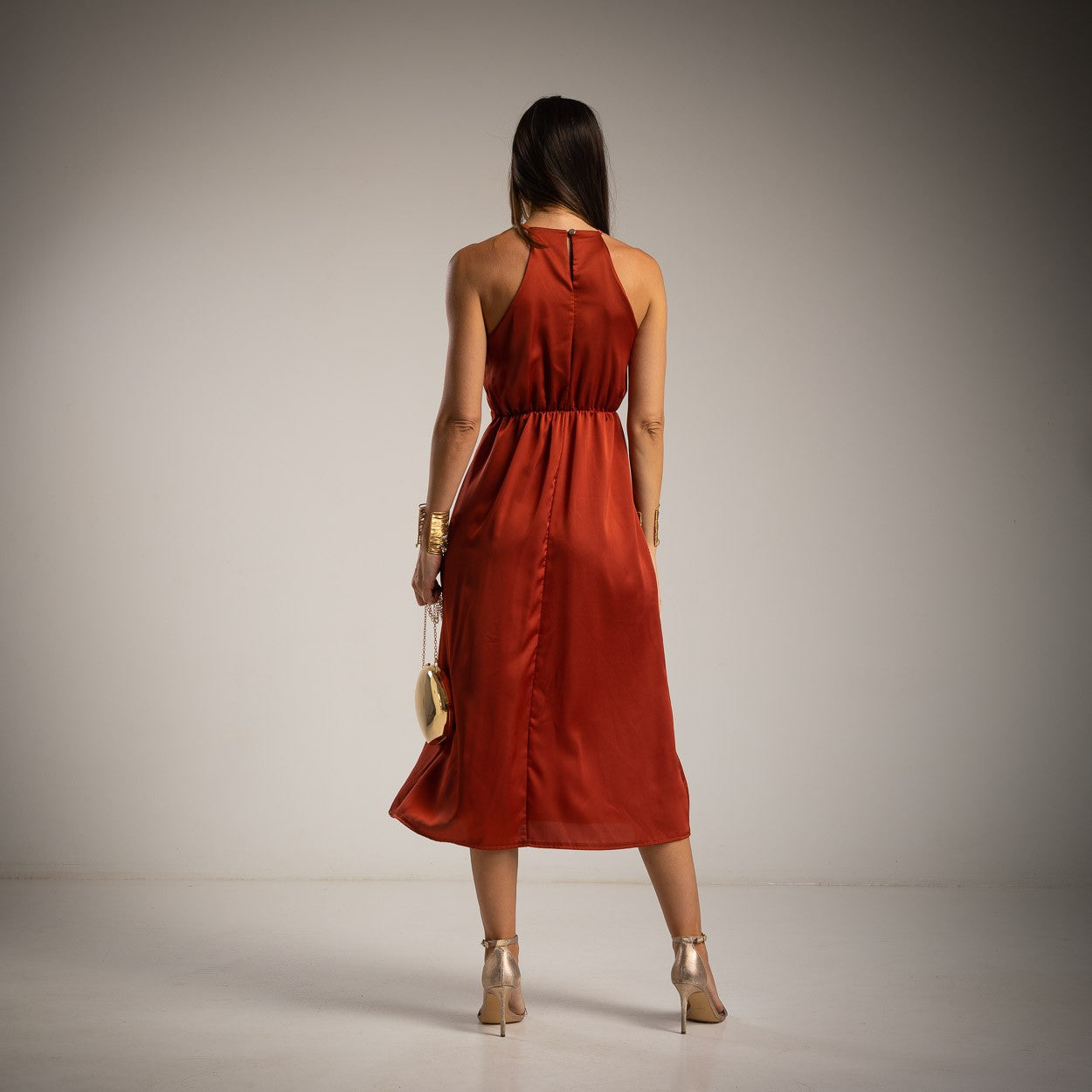Set 2 Piezas: Vestido + Capa Satinada Teja