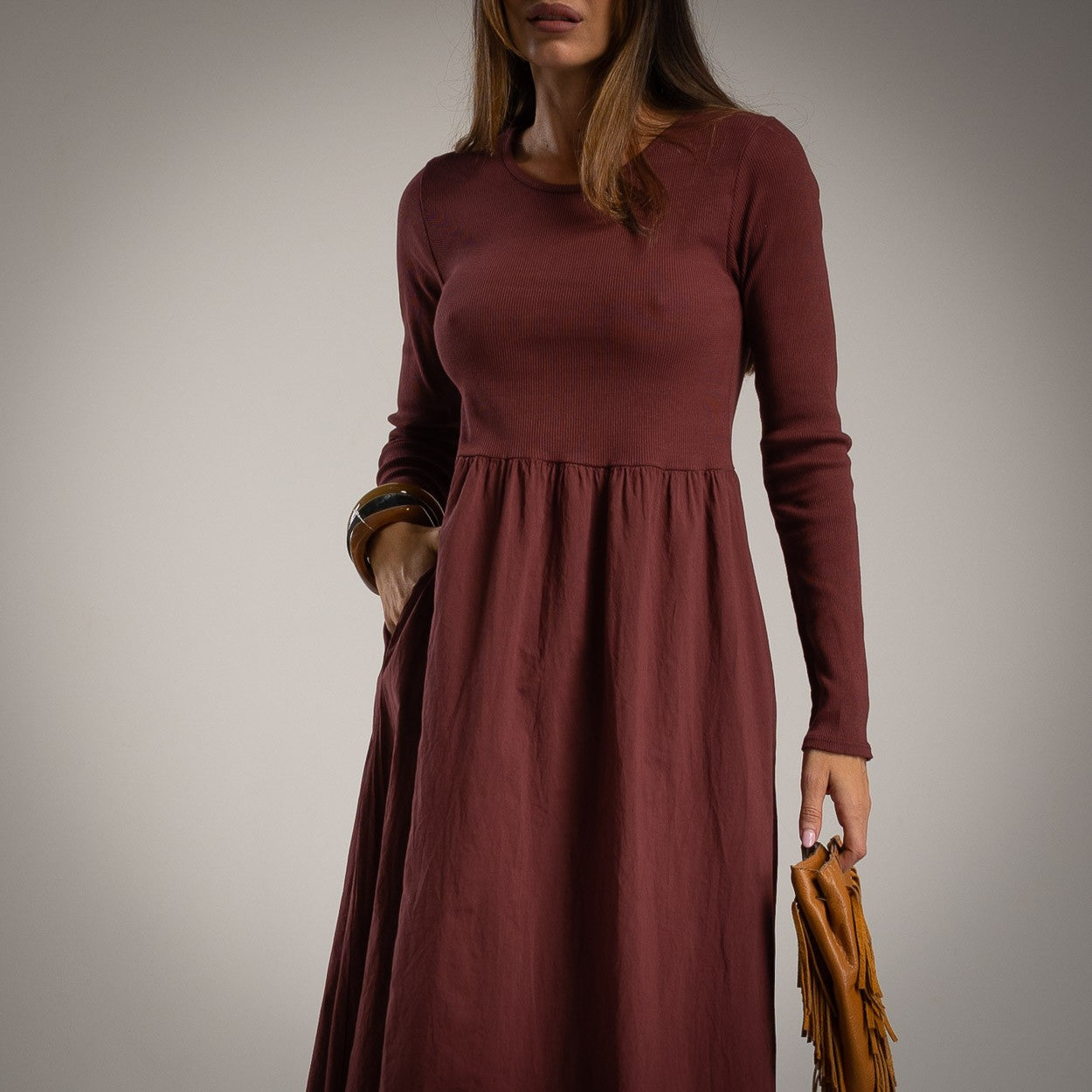 Rippkleid aus Baumwolle mit Taschen