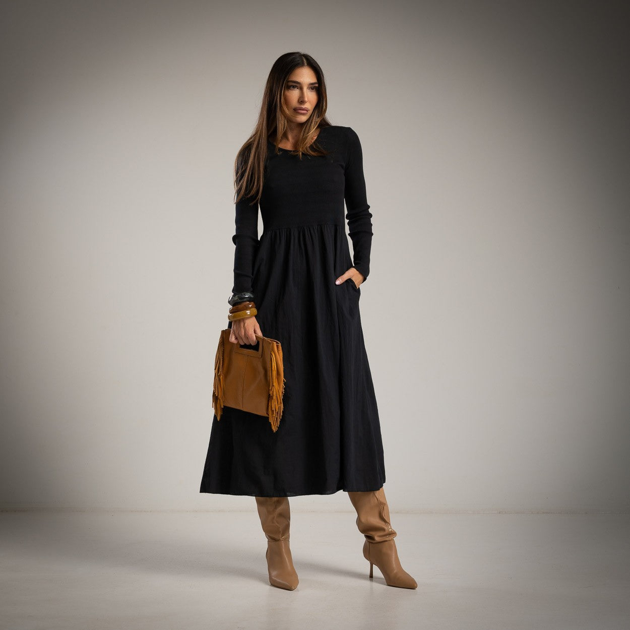 Rippkleid aus Baumwolle mit Taschen