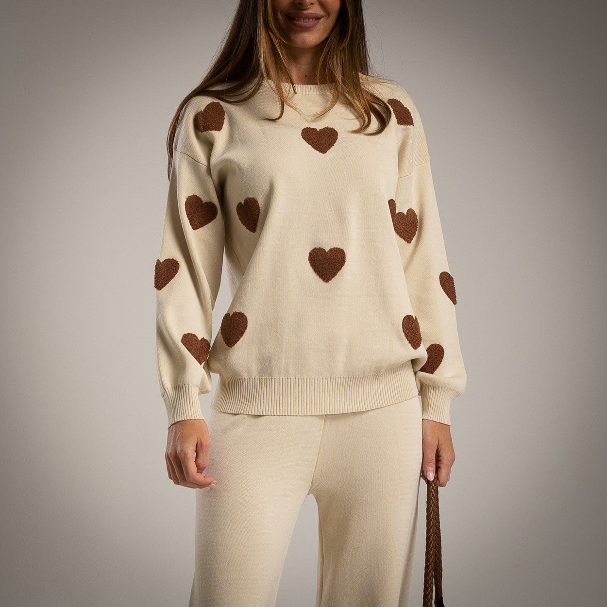 2-teiliges Strick-Set „Punto Corazones“ – Crudo