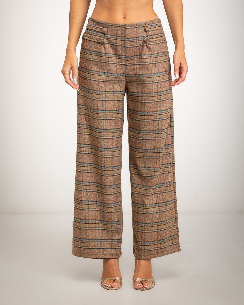 Weite Karohose in Taupe – Produktansicht – Albanos 5228-18