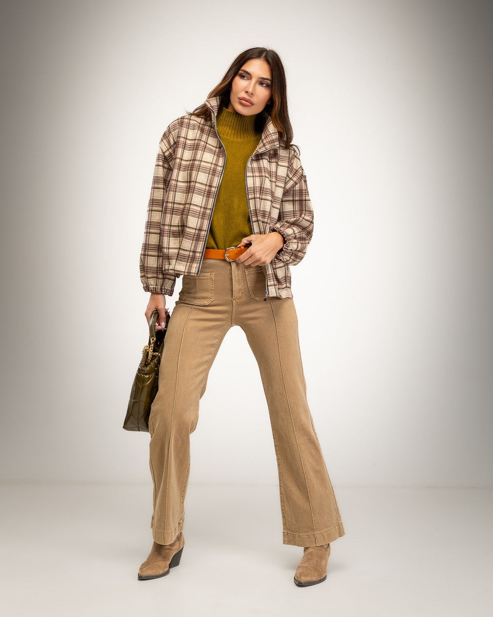 Beige Wide-Leg-Jeans mit Taschennähten – Produktansicht – Albanos 5038-14