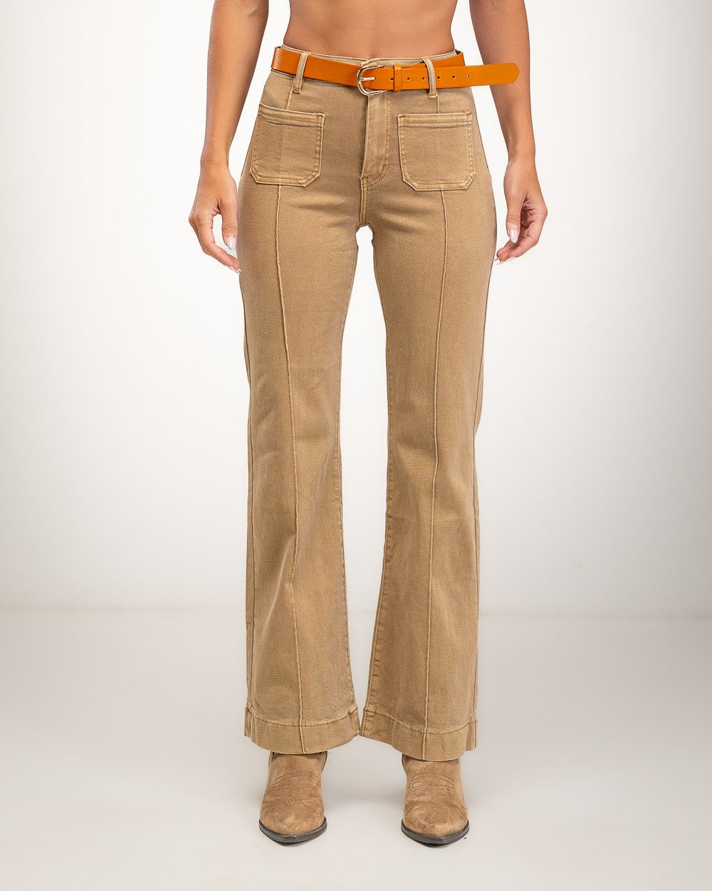 Beige Wide-Leg-Jeans mit Taschennähten – Produktansicht – Albanos 5038-14